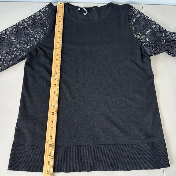 Ann Taylor Loft Sweater Size L Black Lace Long Sleeve Sheer Wool blend - Picture 8 of 12